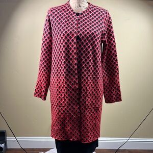 Ann Taylor Red and Black Diamond Pattern Sweater Coat